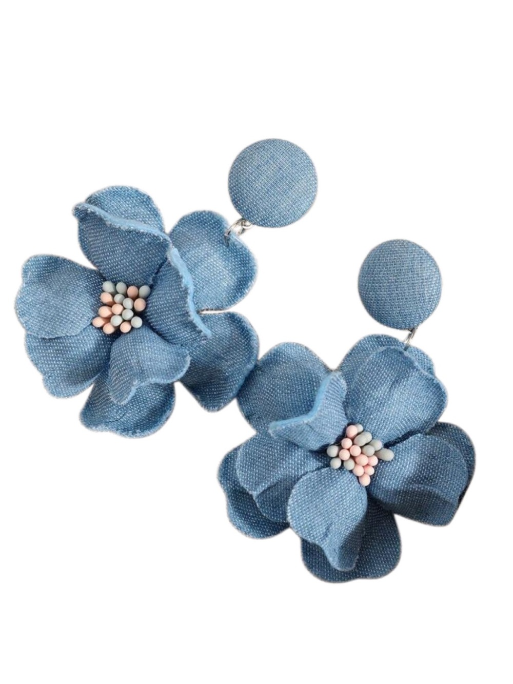 Blue Denim Floral Drop Earrings - Picture 2 of 3